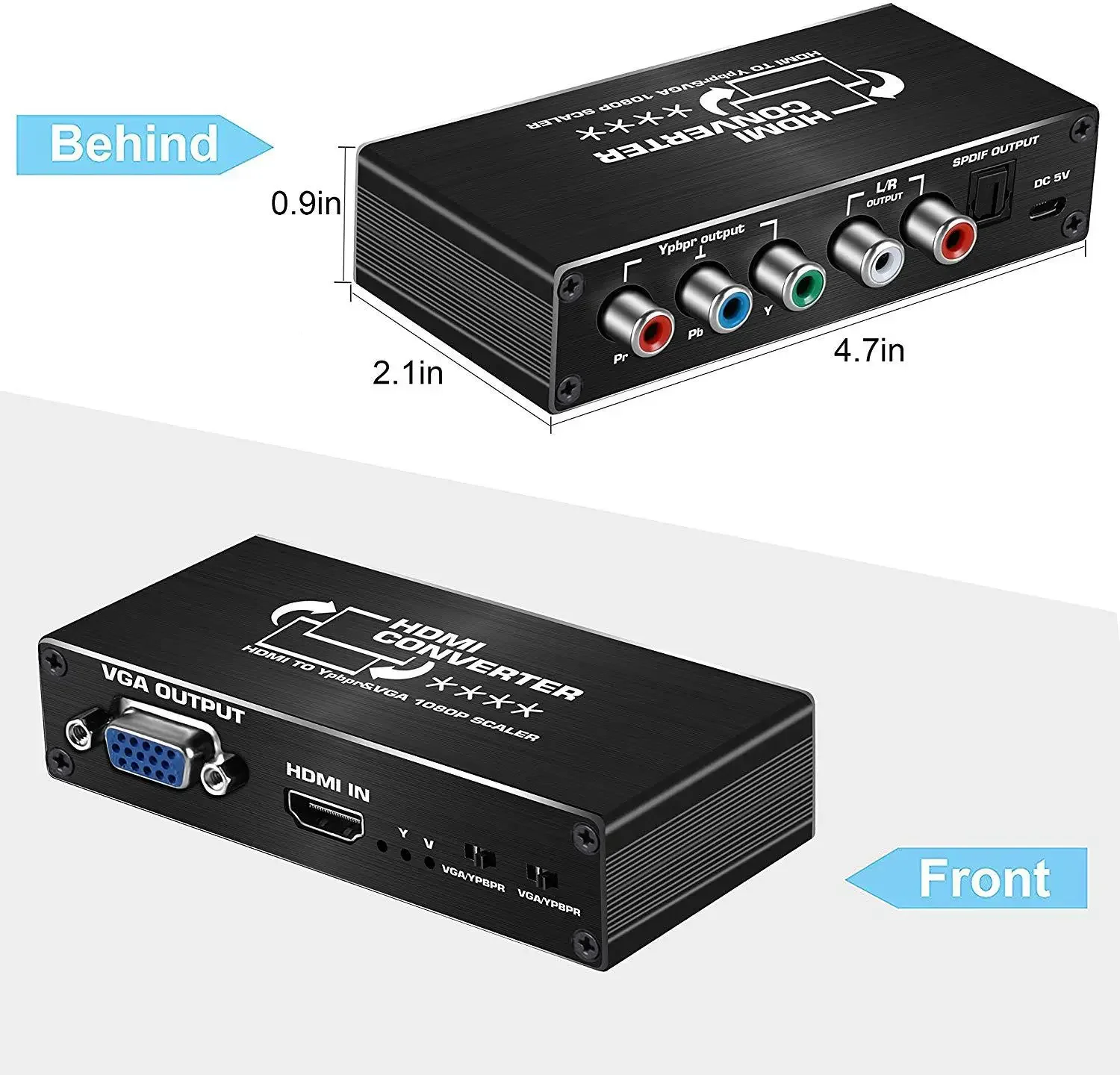 1080P HDMI to Ypbpr VGA Scaler Converter HDMI to YPbPr Scaler RGB 5RCA Component with R/L RCA & Optical Toslink Audio Extractor