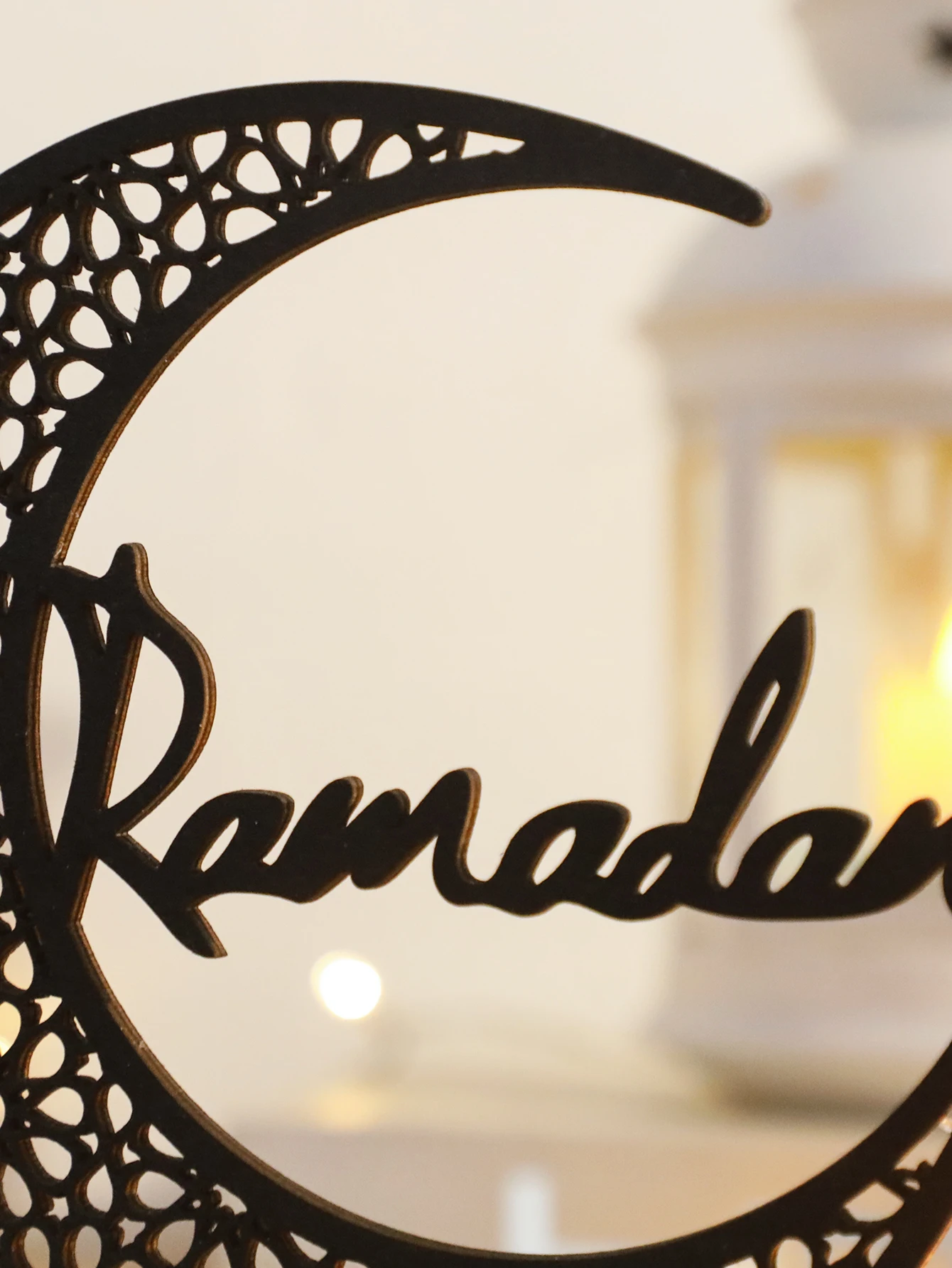 Eid Mubarak Wooden Moon Ornaments，Black Ramadan Kareem muslim decor ，Happy Ramadan Table decorations，Islamic Festival Decoration