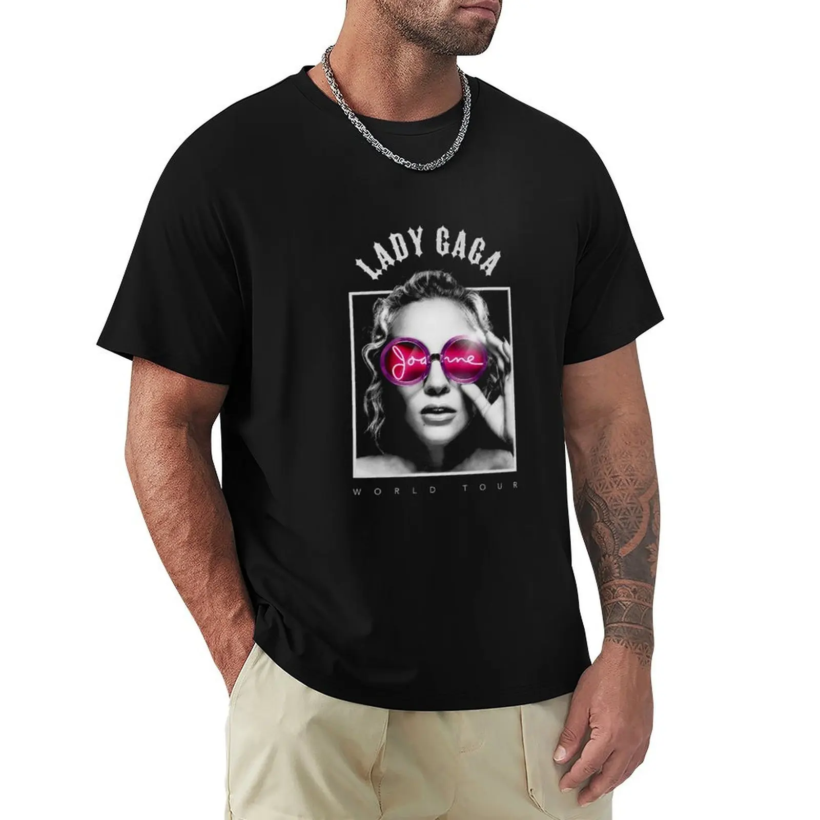 

Ladys Gagas Joanne World Tour B&W, Ladys Gagas T-Shirt blue lock plus size tops shirts men