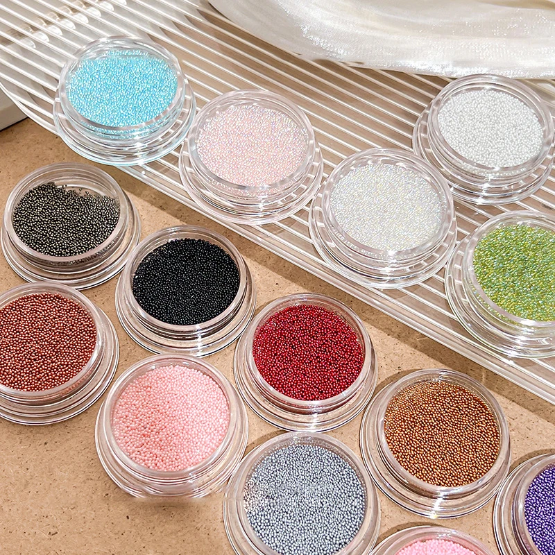 

1 Bottle Caviar Nail Art Bead Rhinestones Multi-Colors Mini Round Ball Shape Nail Crystal Beads For 3D Nail Decorations