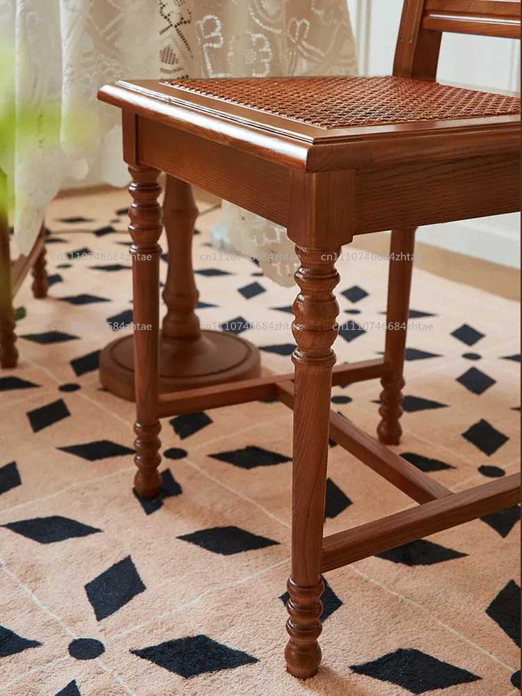 Suitable for New French Vintage Rattan Solid Wood Dining Chair Restaurant Hotel Roman Chair Home