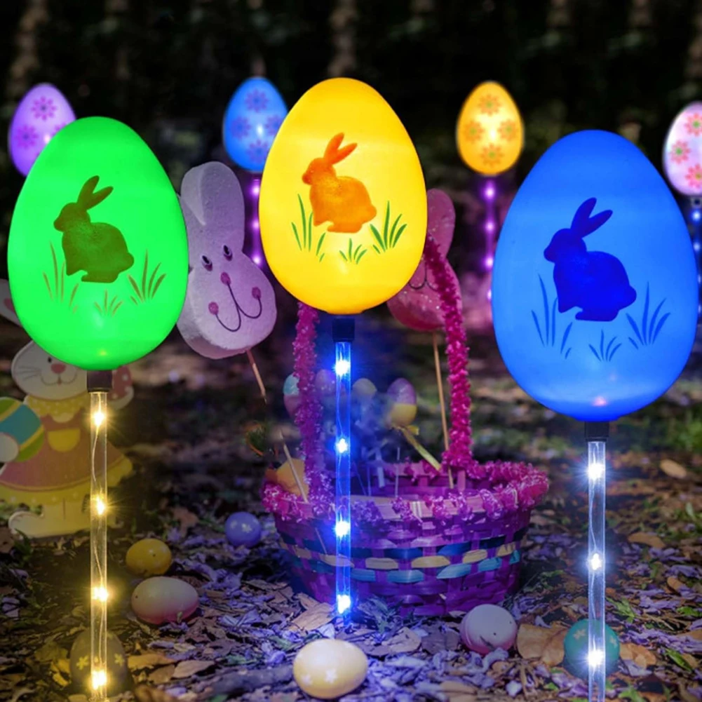 Solar Easter Eggs Bunny Light Garden Stake Light Decorative LED Yard Stake Light Festival Landscape Light for Outside Ornaments