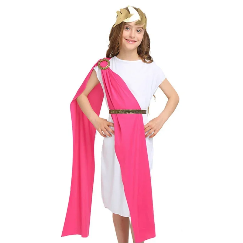 Greek Toga Costume for Boys Girls Kids Ancient Greece Prince/Princess Cosplay Fancy Outfit Mythos Grecian Rome Toga Dress Up