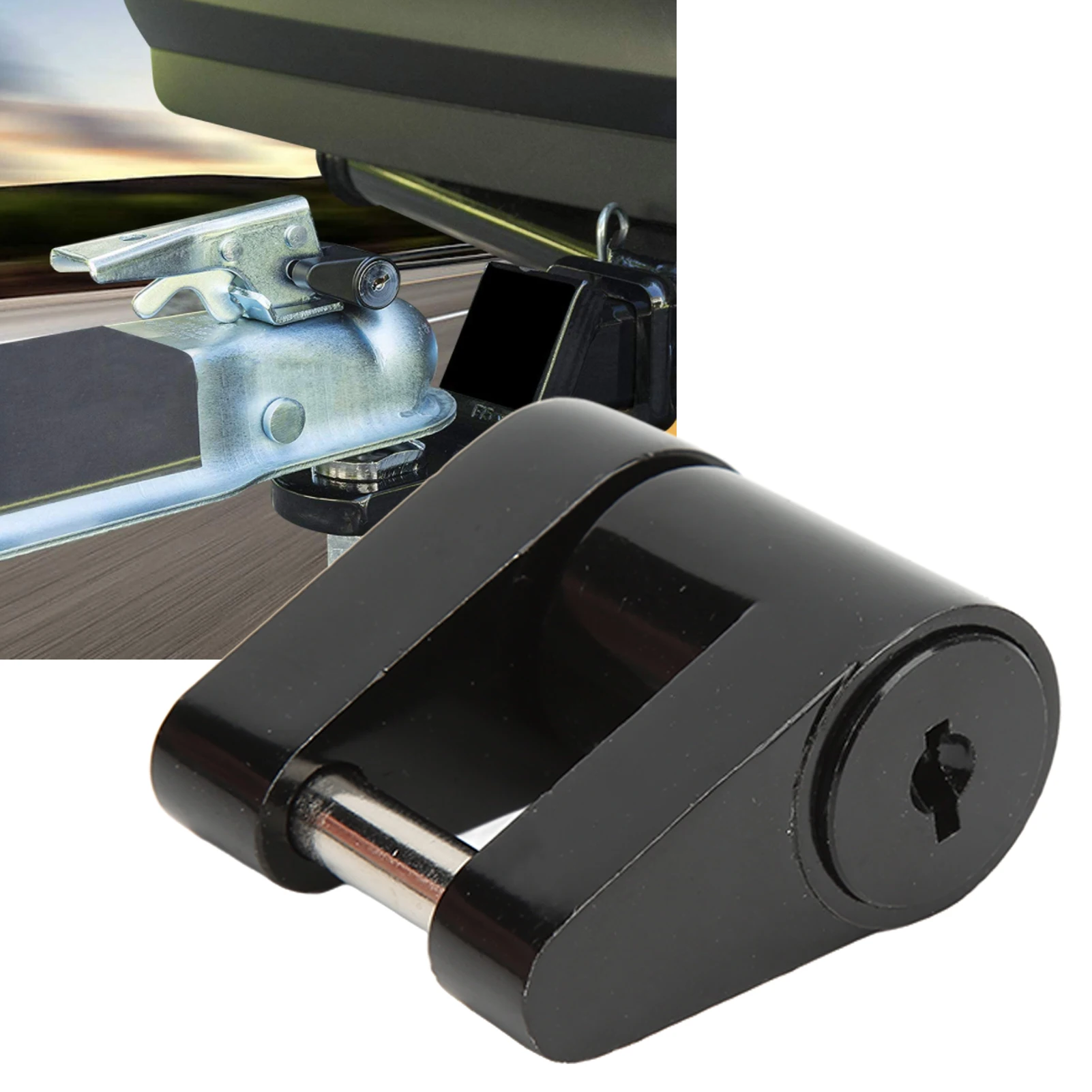 Trailer Coupler Lock Black 1/4in Trailer Lock Zine Alloy Anti Theft Trailer Hitch Coupler Lock with 2 Keys for RV Truck