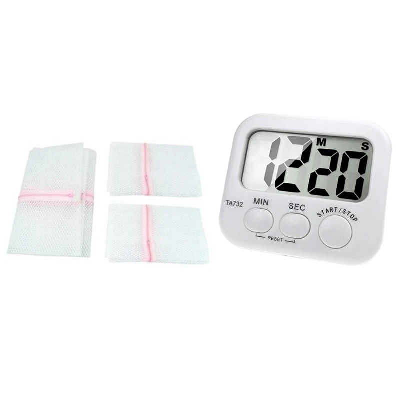 

3 X Zipped Laundry Washing Mesh Bags With Digital Kitchen Timer