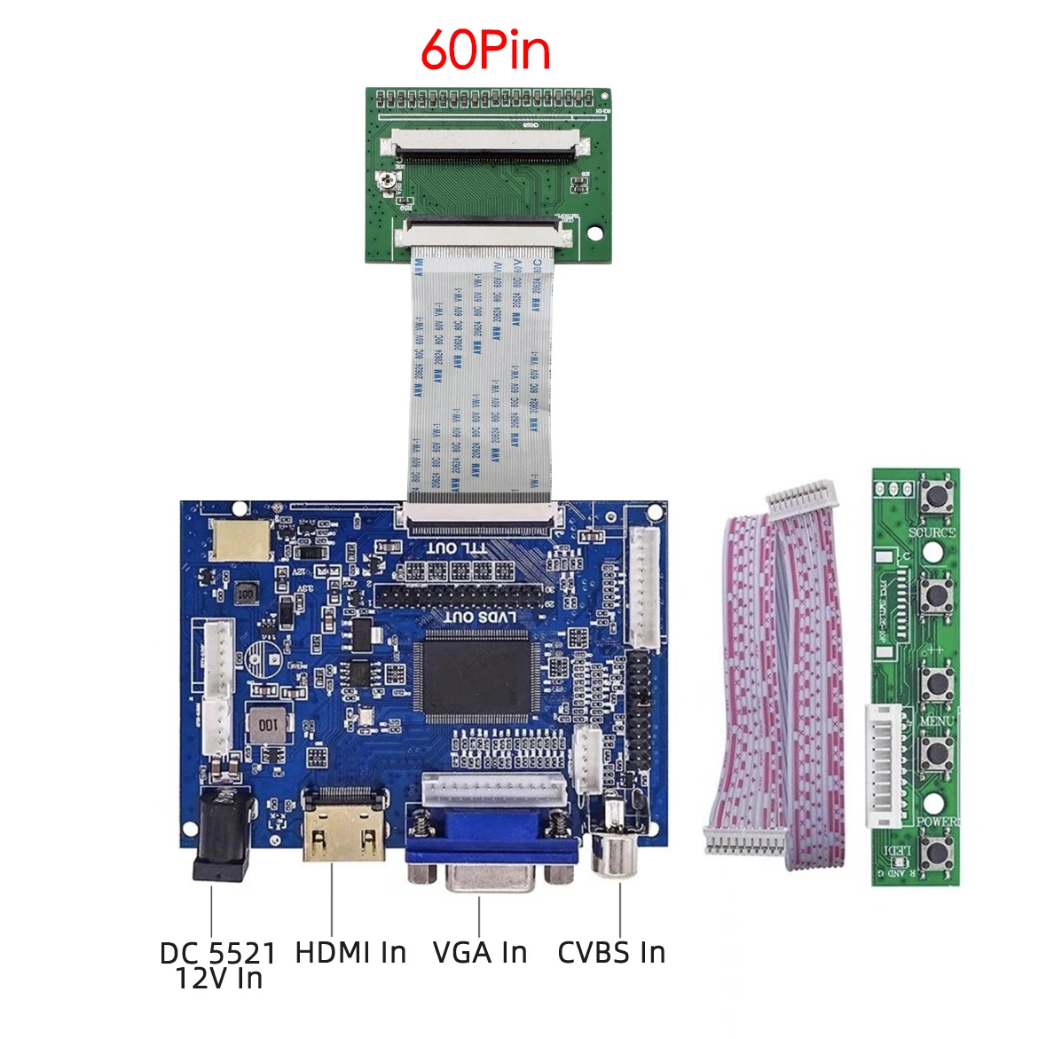 For 6.5 7 8 9inch 50Pin 60PIN TTL FPC LVDS Driver Free universal LCD driver board Kit DIY HDMI VGA 2AV Car Reverse DC 5-24V