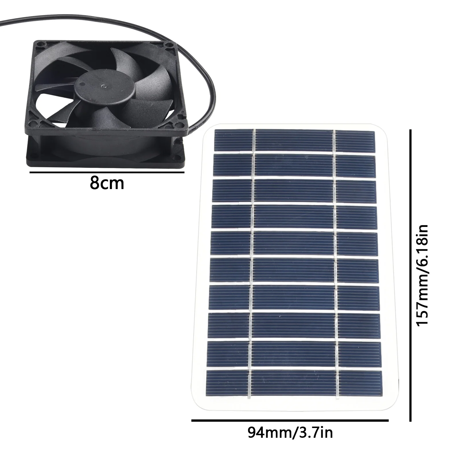 157*94MM Solar Powered Fan Pet House Fan Fan Size 8cm Material EVA Polysilicon Output Port DC Solar Panel Size 157*94MM