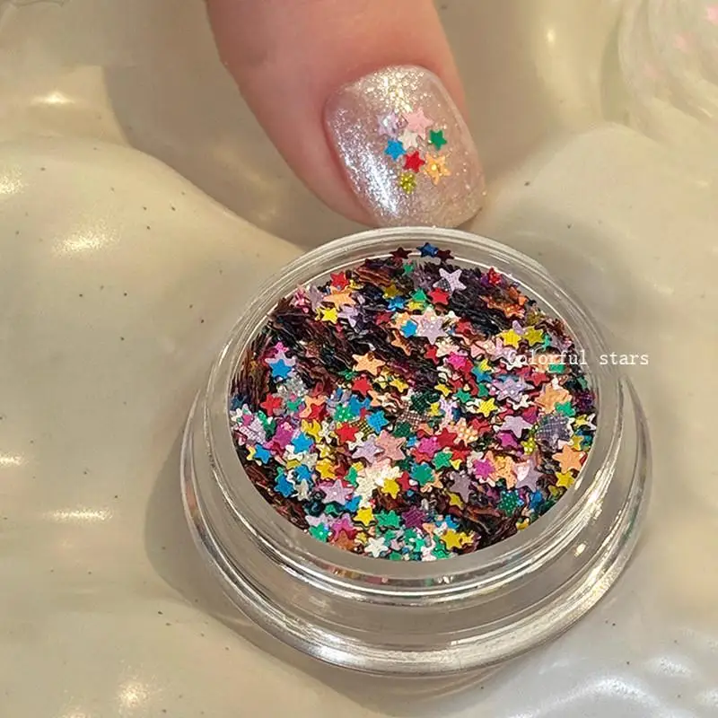 1Jar البسيطة تألق نجمة مسمار بريق تألق الخماسي مسمار الديكور صالون الأظافر تصميم لطيف الملحقات DIY مسمار الفن تصميم