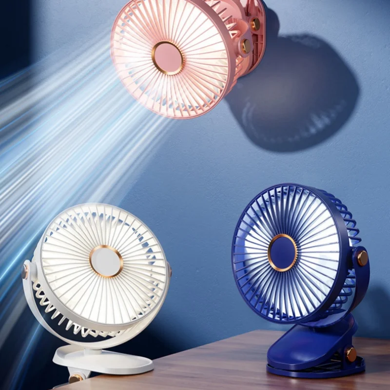 Mini Portable Fans Clip-on with LED Light Desktop Portable Air Circulator Wireless Fan