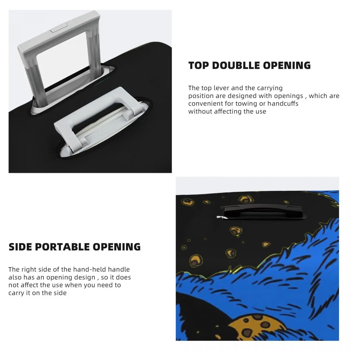 Custom Cookie Monster Television Programs Travel Luggage Cover Dust Proof Suitcase Cover Protector Fit 18-32 Inch