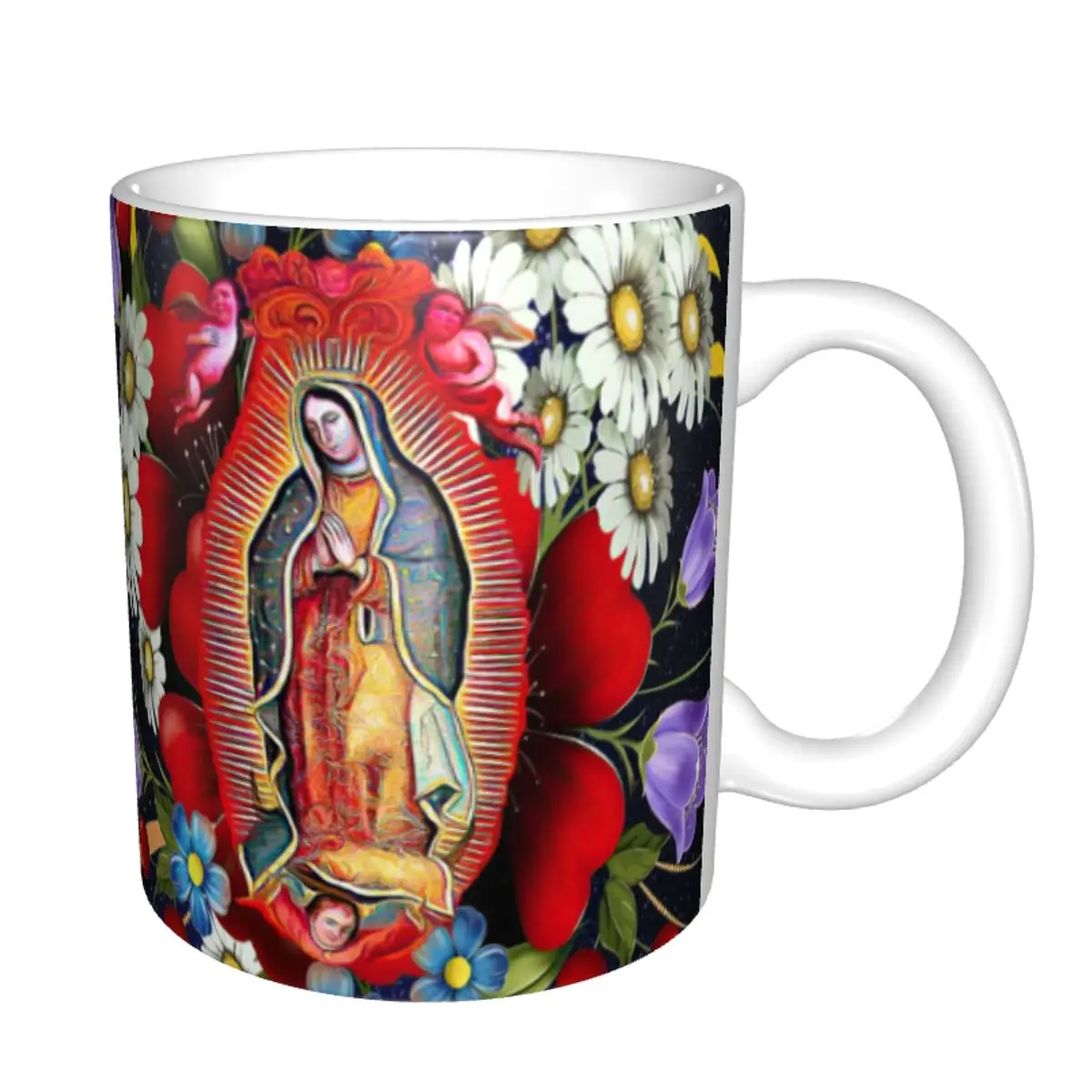 Personalized Our Lady Of Guadalupe Coffee Mugs DIY Mexican Virgin Mary Mexico Flowers Tilma Ceramic Mug Cup Creative Gift
