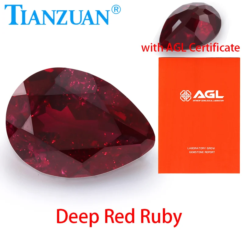

Грушевидная форма, выращенный в лаборатории Рубин, темно-красный рубин, натуральная огранка, синтетический корунд с трещинами, включая к сертификату AGL