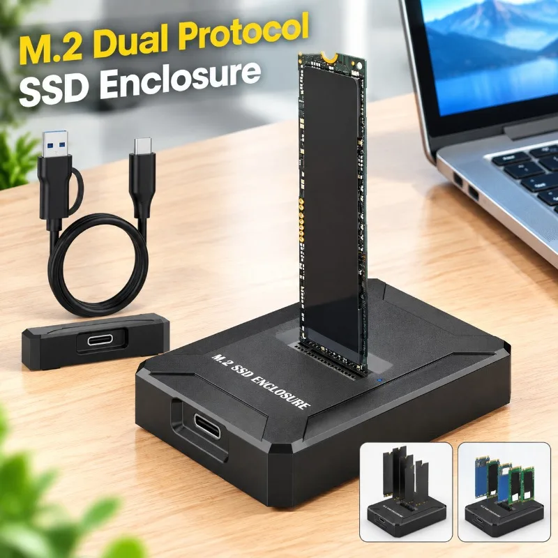 M.2 Dual Protocol NGFF SSD Enclosure SATA/NVMe USB 3.1 Type-C Reader, 10Gbps External Hard Drive Case for 2230/2242/2260/2280