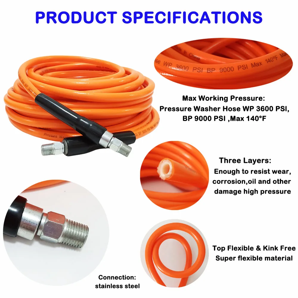 0.5~30M Super Flexible High Pressure Washer Hose Car Washing Water Hose Explosion-proof Rubber Hose For some of Black & Decker