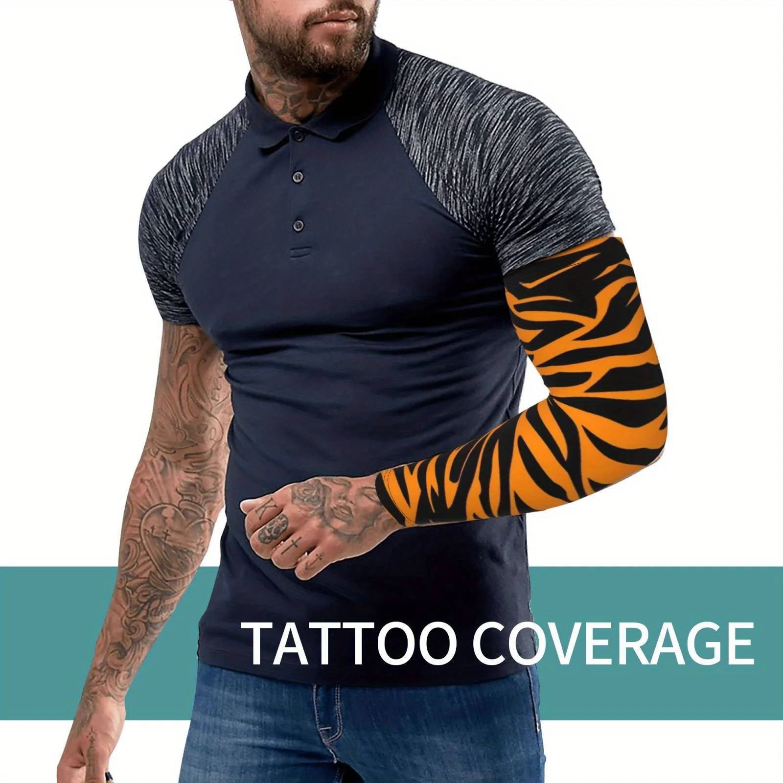 Tiger Stripe Sleeve Covers Bold Black Orange Animal Print for Outdoor Daily Wear Fashionable Arm Warmers Fashion Accessory view 6
