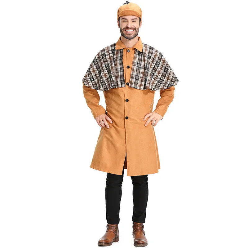 adult-men's-detective-costume-halloween-outfit-plaid-shawl-british-style-polyester-fiber-uv-protection-clothing-accessory