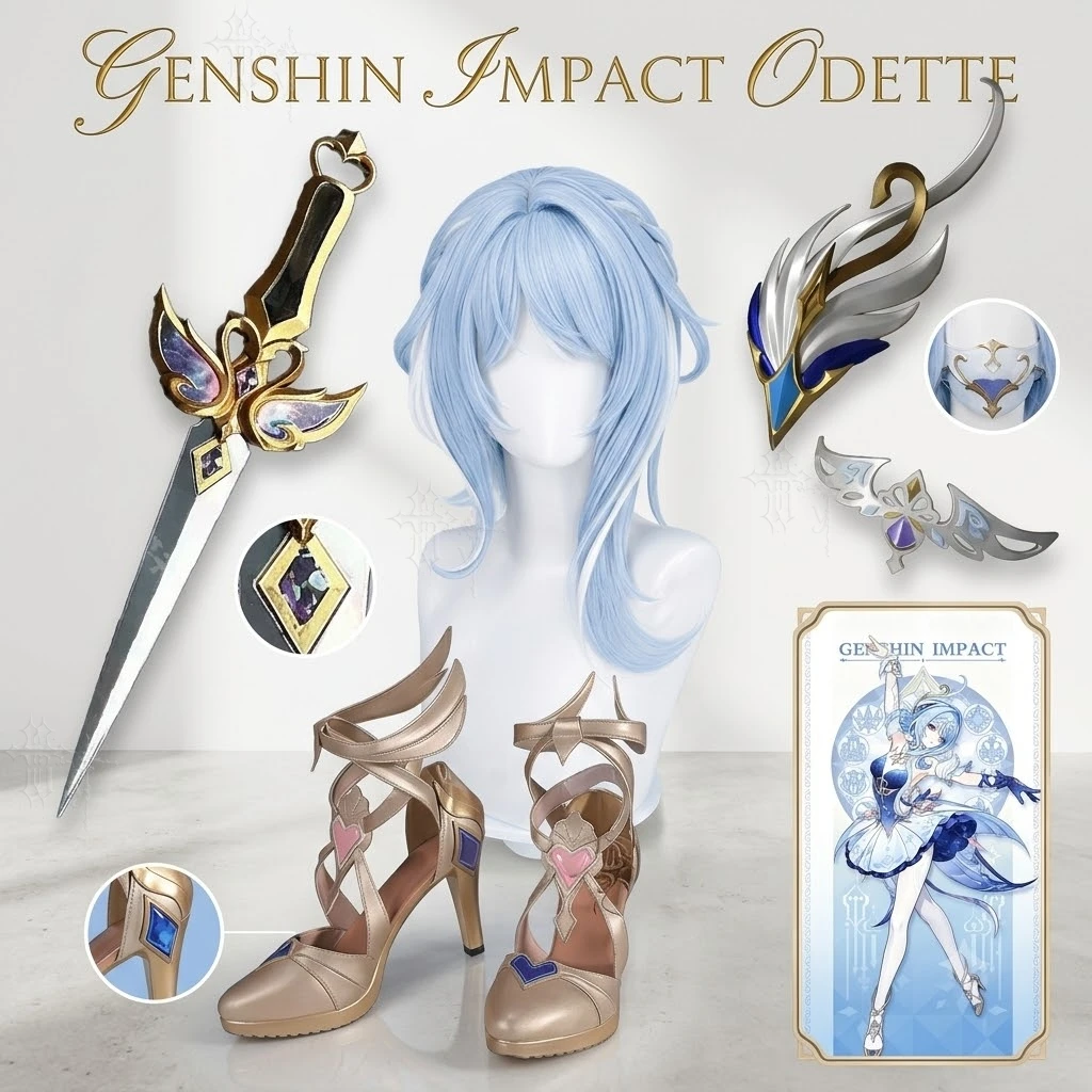 Odett en stock, série de cosplay Genshin Impact, tenue complète de cosplay Odetta de Snezhnaya, accessoires de personnage de jeu, pour fête cosplay