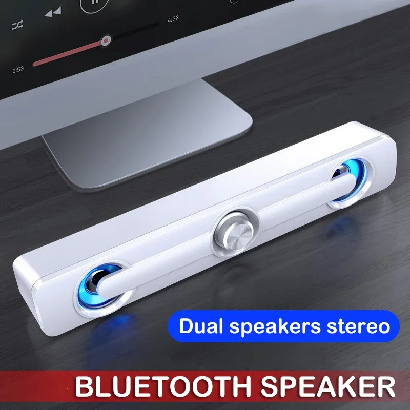 مكبر صوت ذكي متوافق مع الكمبيوتر يعمل بمنفذ USB، تصميم فريد مع ضوء أزرق