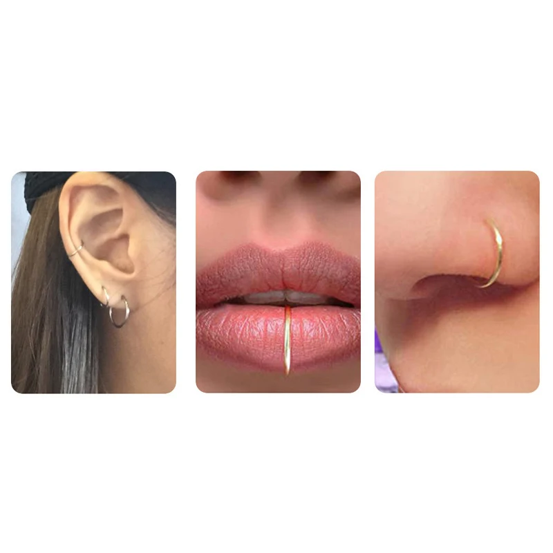 1pcs Surgical Steel Small Nose Rings Body Clips Hoop Tragus Septum Cartilage Piercing Jewelry For Women Men Girl Gift