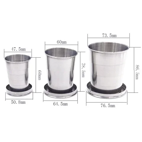 

Portable Stainless Steel Folding Cup With Keychain 75/150/250ML, Retractable Telescopic Collapsible Cups for Outdoor Water Drin