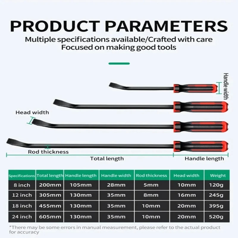 8-24inch Multi-Function Long Tire Crowbar 30° Tire Replacement Tool Car Pry Bar Heavy Duty Crowbar CV-R Removal Hand Tools