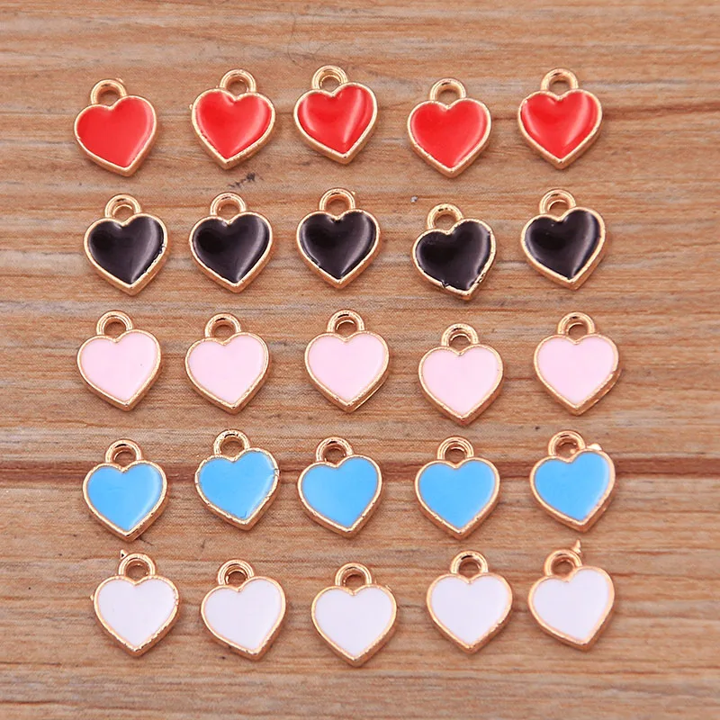 50PCS 6*8mm 5 Color Alloy Metal Drop Oil Small Heart Charms KC Gold Pendant For DIY Bracelet Necklace Jewelry Making