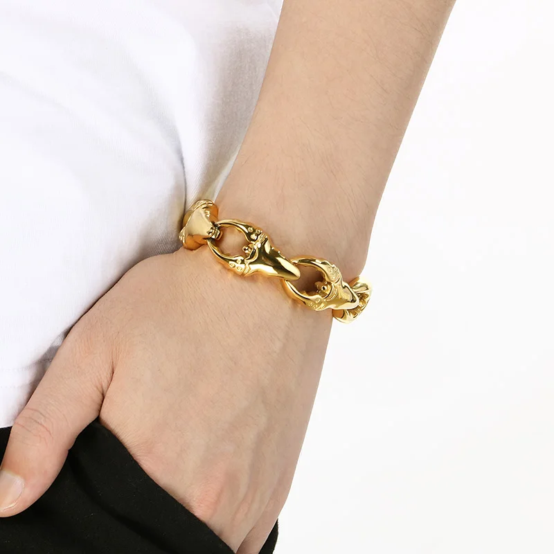 Kalen Solid Stainless Steel Crab Claw Bracelet for Men 17-23cm Distinctive Polished Chunky Biker Jewelry Cool Accessories Gifts