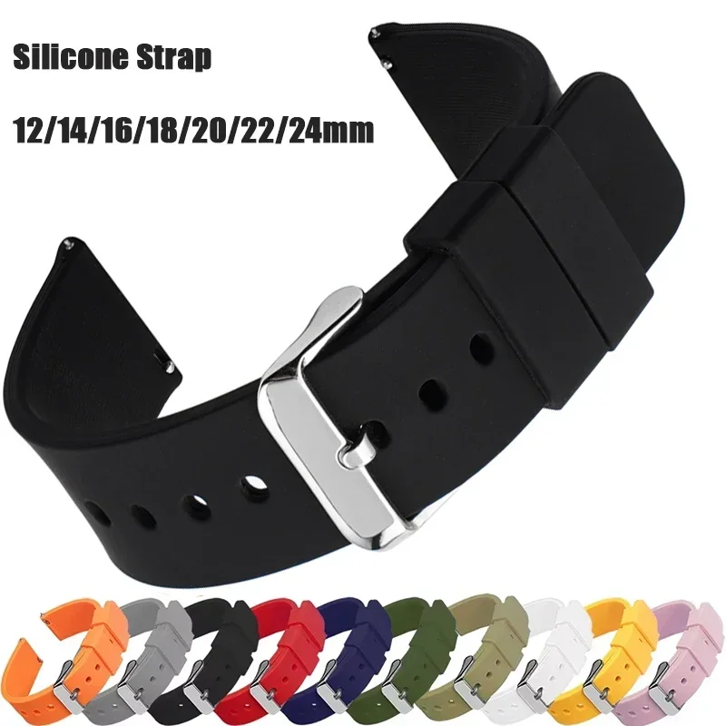 12/14/16/18/20/22/24mm Silicone Strap Soft Quick Release Rubber Smart Watch Band for Samsung Galaxy Garmin Huawei Wrist Bracelet
