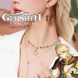 Game Genshin Kaveh Earring Necklace Cosplay Fashion Jewelry Pendant Alloy Ear Clip Dangler Eardrop Accessories Xmas Props