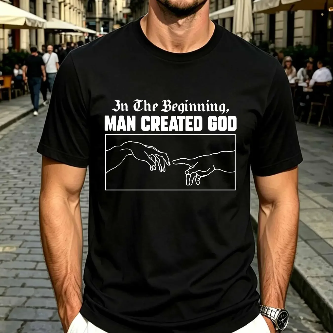 washed T Shirt Man Created God AtheisT Anti Religion Atheism Science Funny Sacriligious Liberal Clothing long or short sleeves