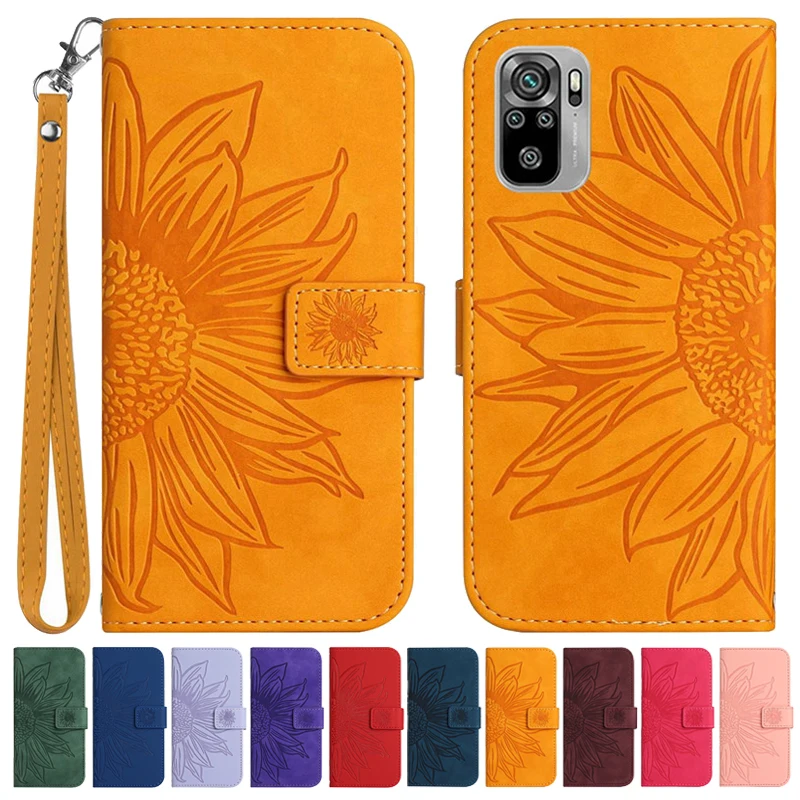 Sun Flower Flip Cover Case on For Xiaomi Redmi Note 10 4G 10S 10T Note10 Pro 10Pro Max 5G Leather Cases Pattern Phone Shell 2024