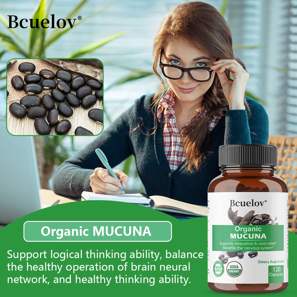

Bcuelov Organic Mucuna Capsules - Improving Mood and Cognitive Function, Support for Neurological Health, Exercise Supplements