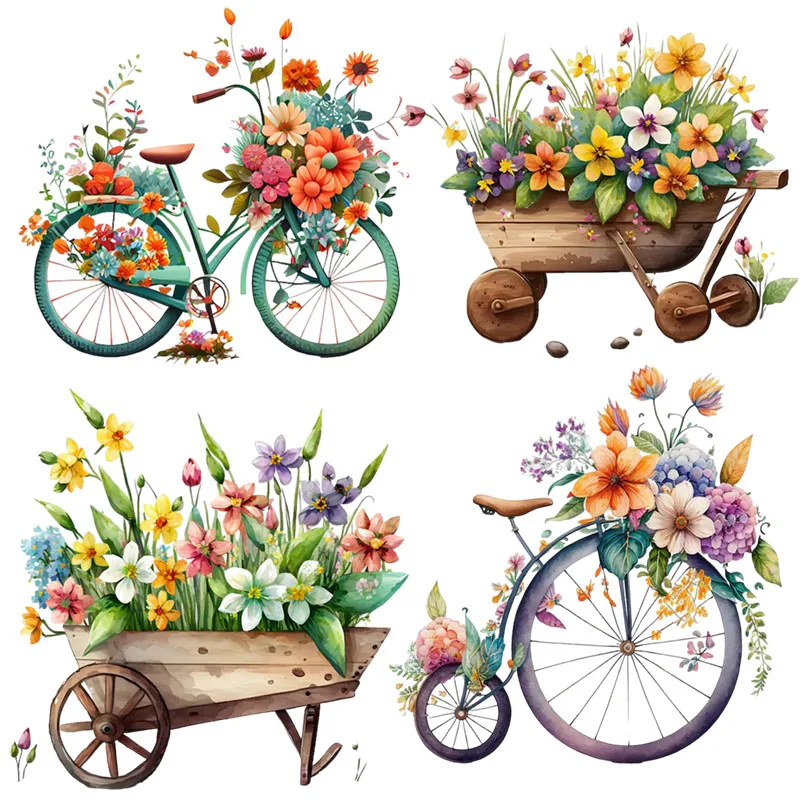 Three Ratels Q22 Romantic Flower Bike  Art wall stickers for home decoration