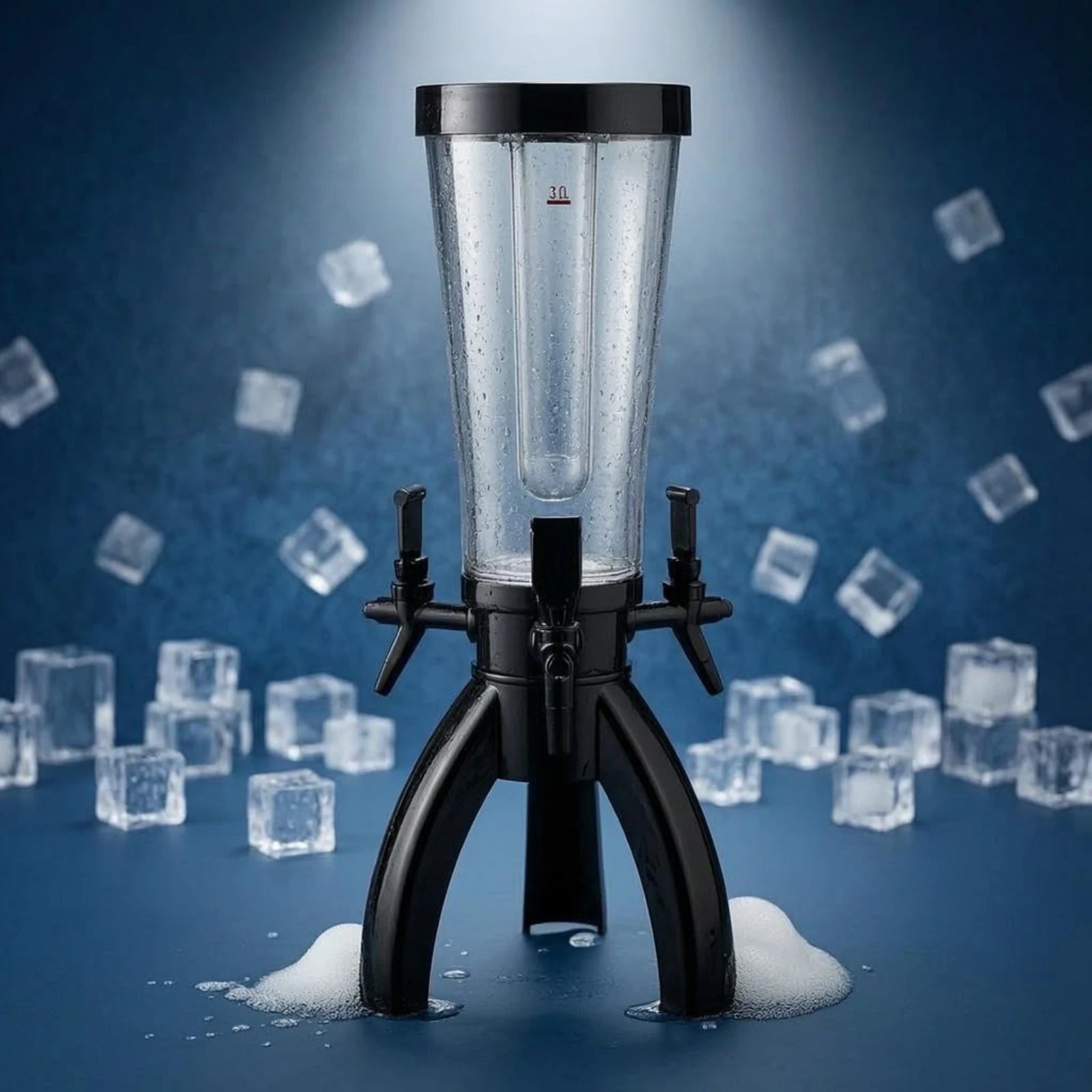 Three-Tap Beer Dispenser Cylindrical Three-Legged Keg Dispenser Beer Pourer Transparent Drink Appliance Tall