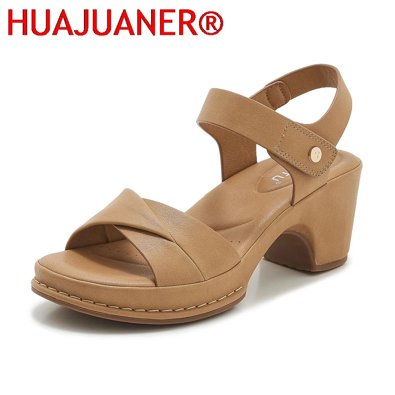 

Women Black Chunky Heel Sandals Comfortable Soft Sole Platform Non Slip Shoes Magic Tape Strap Elegant Dress Shoes Daily Wear
