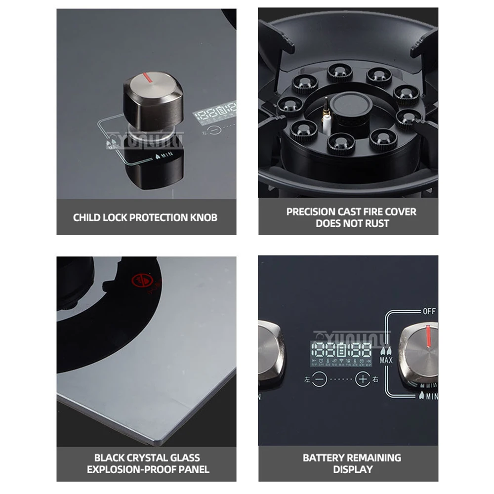 Estufa de Gas integrada con 2 quemadores, cocina de Gas Natural doméstica, protección de apagado automático