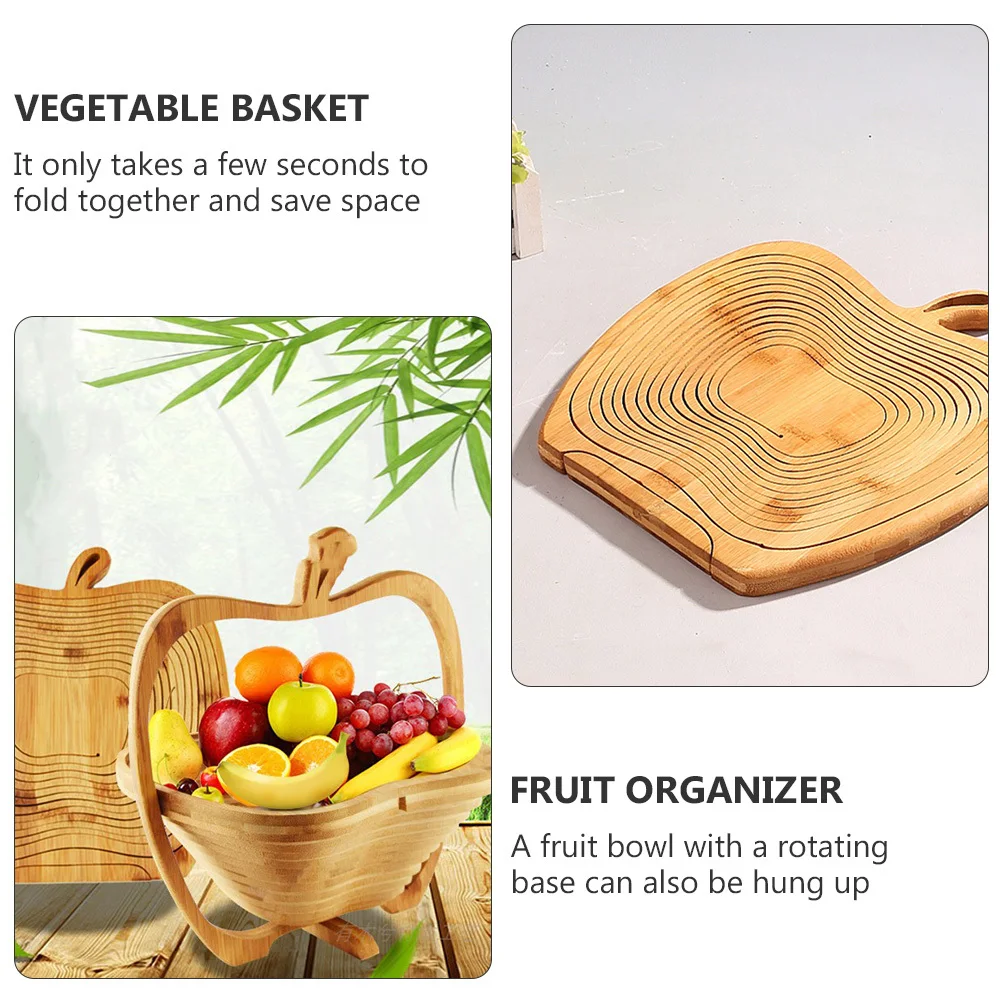 

1 pc Bamboo Basket Folding Storage Container With Rotating Base Space Saving Fruit Organizer For Apple Vegetable Storage Multi