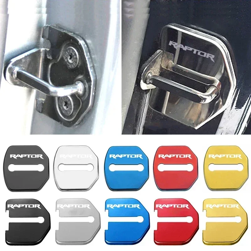 4PCS Stainless Steel Car Door Lock Cover Anti Rust Protective Buckle Decals For Ford RAPTOR Logo Interior Styling Accessories