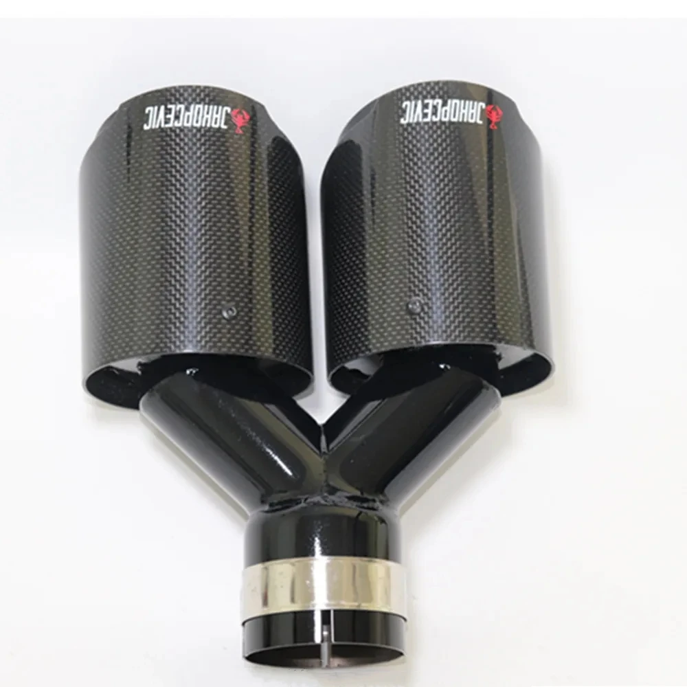 1 Pcs Universal Car Carbon Fibre Tail Throat Same Length Black Y-Shaped Double Out Twill Glossy Exhaust Muffler Tip