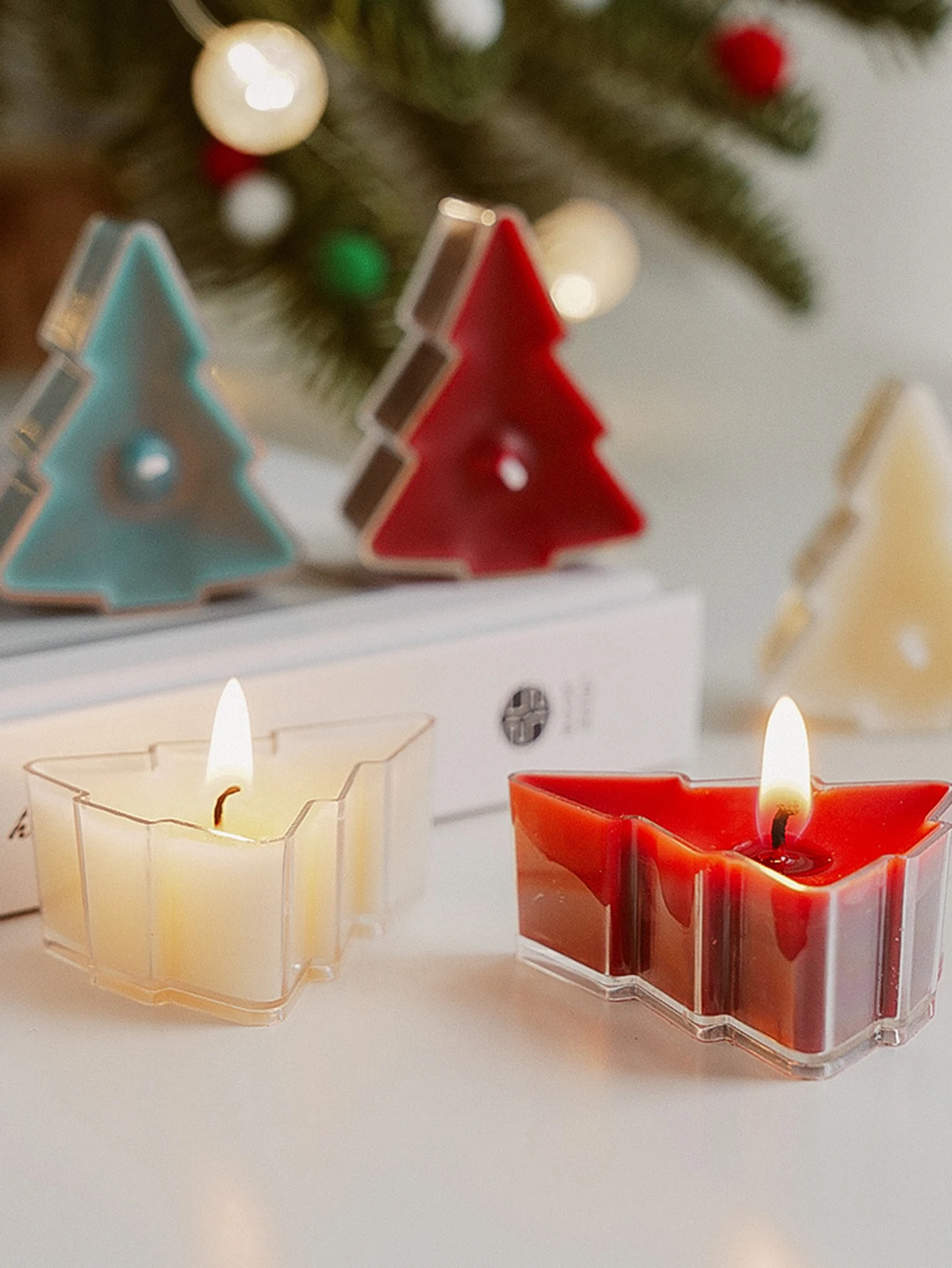 2pcs/set (Small tea wax + card). A small Christmas tree tea candle, suitable for Christmas, home decoration, Christmas gifts