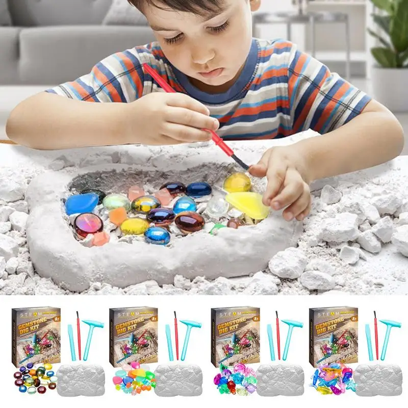 Gemstone Dig Kits For Kids Educational Toy Crystal Mining Archaeology Excavation Dig Gem Stones Children STEM Learning Gifts