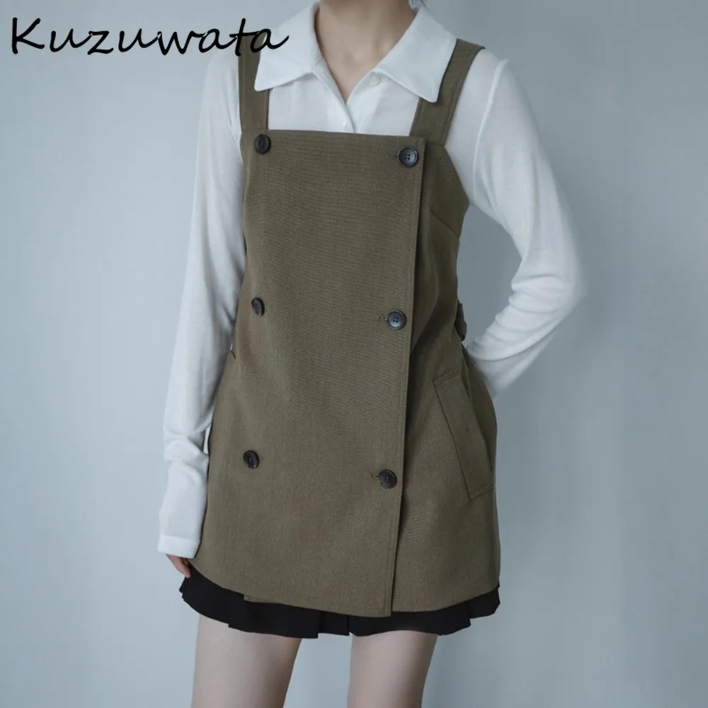 

Kuzuwata Vintage Literary New American Vest Moda Loose Slim Elegant Women Coat Japan Harajuku Minority All-match Trendy Jacket