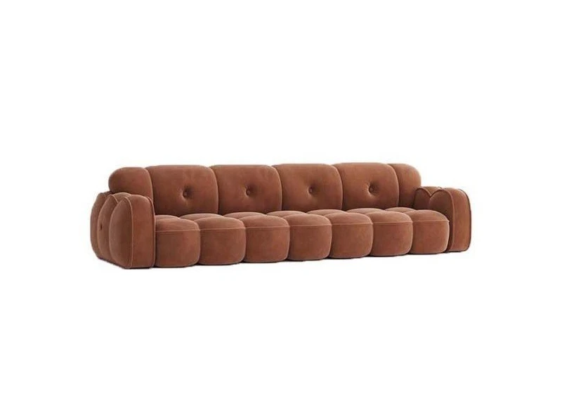 

French cream wind technology cloth living room small apartment brown retro marshmallow straight sofa