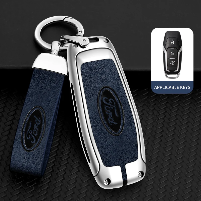 Zinc Alloy Genuine Leather Car Key Bag For Ford F-150 Mondeo Galaxy S-Max Explorer Ranger 2015 2016 2017 2018 Auto Keychain