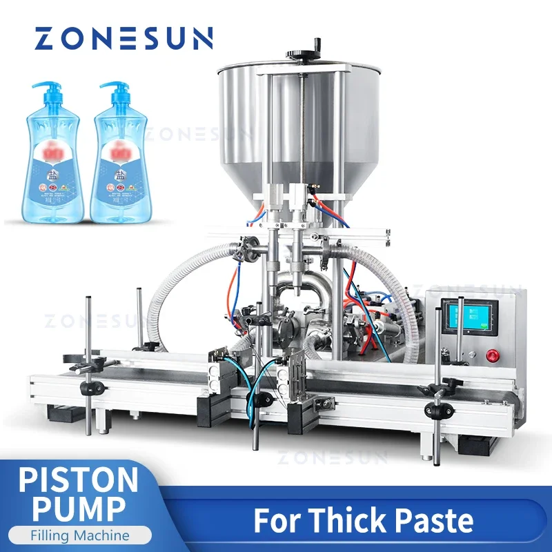 

ZONESUN ZS-DTGT2 Pneumatic Double Head Honey Paste Filling Machine Fully Automatic Conveyer Belt Cream Cosmetic Cylinder Filler