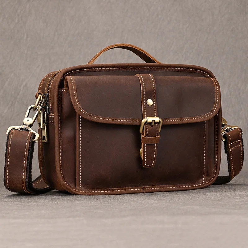 

New Men's Crossbody Bag Crazy Horse Leather Retro Luxury Handheld Men's Bag Shoulder Bag Genuine Leather Men's Bag Trendy