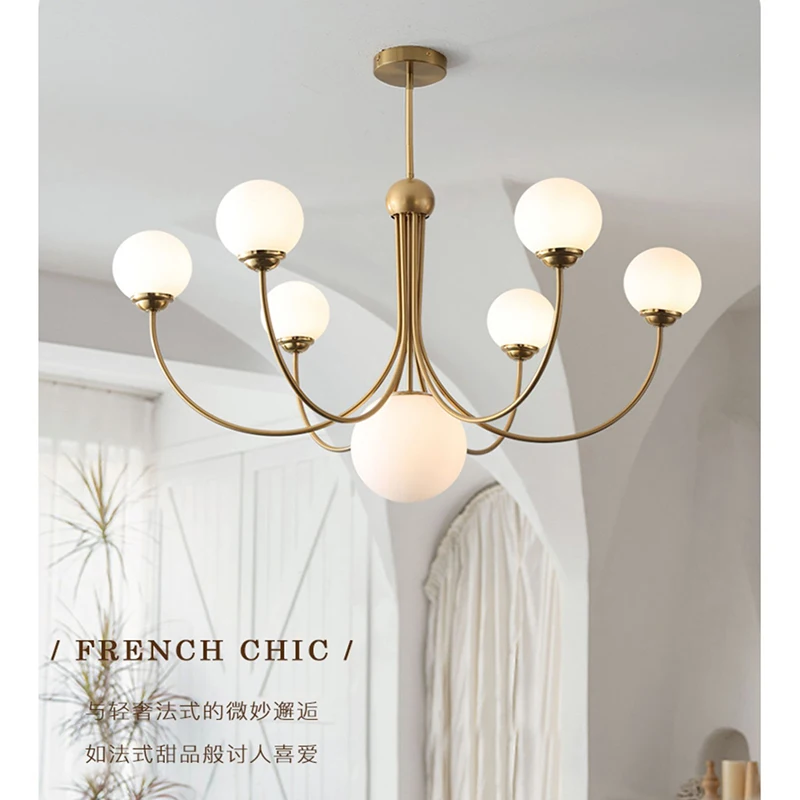 Nordic glass Pendant lamp French Gold chandelier for living room restaurant bedroom Cream style Milky Glass Ball Pendant light