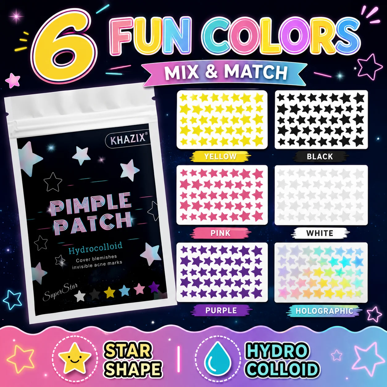 240/480PCS Star Shape Acne Patches Hydrocolloid Pimple Stickers for Face Cute Tea Tree Blemish Cover Care