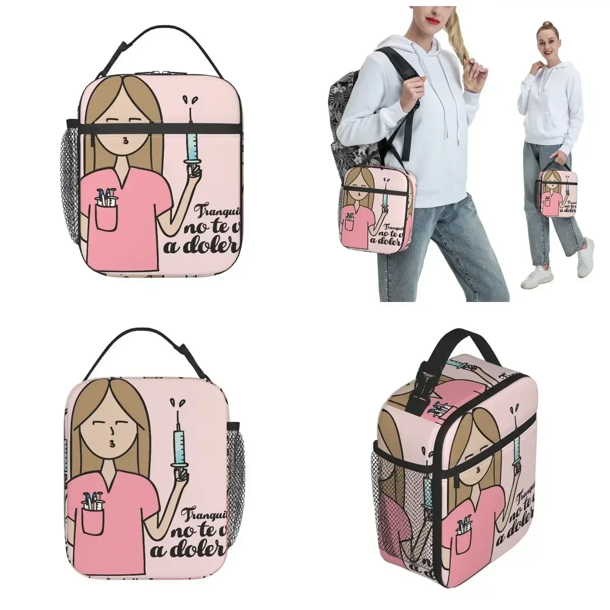 Funny Nurse Cartoon Insulated Lunch Bags Enfermera En Apuros Food Bag Portable Thermal Cooler Lunch Boxes For Travel