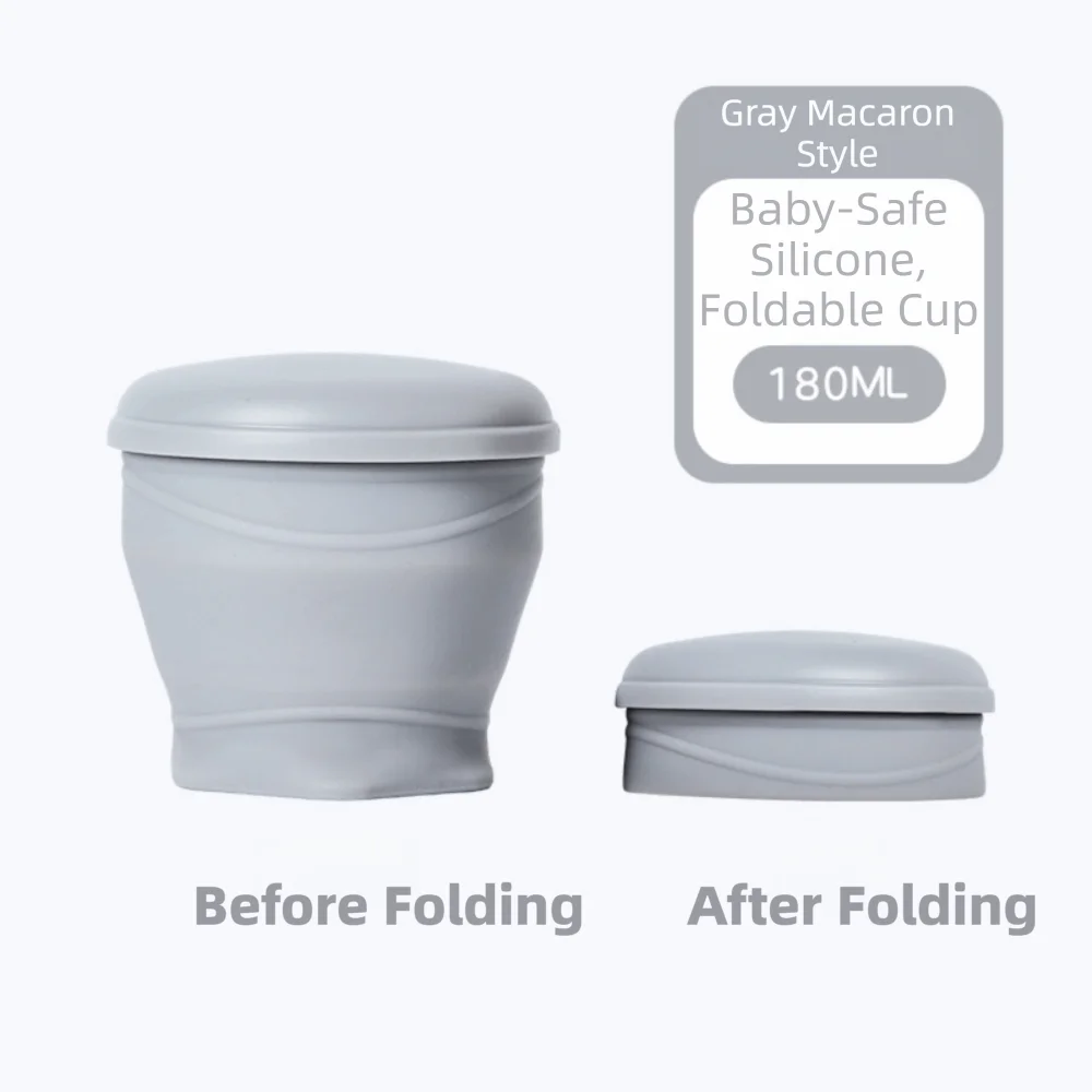 180ml Collapsible Travel Cup with Lid Stainless Steel Rim Portable Pocket Cup with Strap BPA Free Mini Silicone Cup